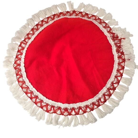 Vintage Mini Tree Skirt Red Felt w/White Fringe 16" MCM Christmas 1960s Small - Picture 1 of 6